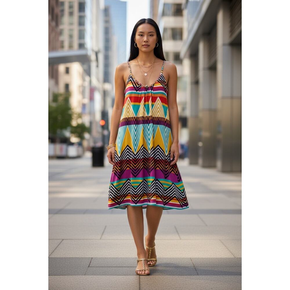 Vibrant Women’s Summer Dress Geometric Patterns Above the Knee Size Small